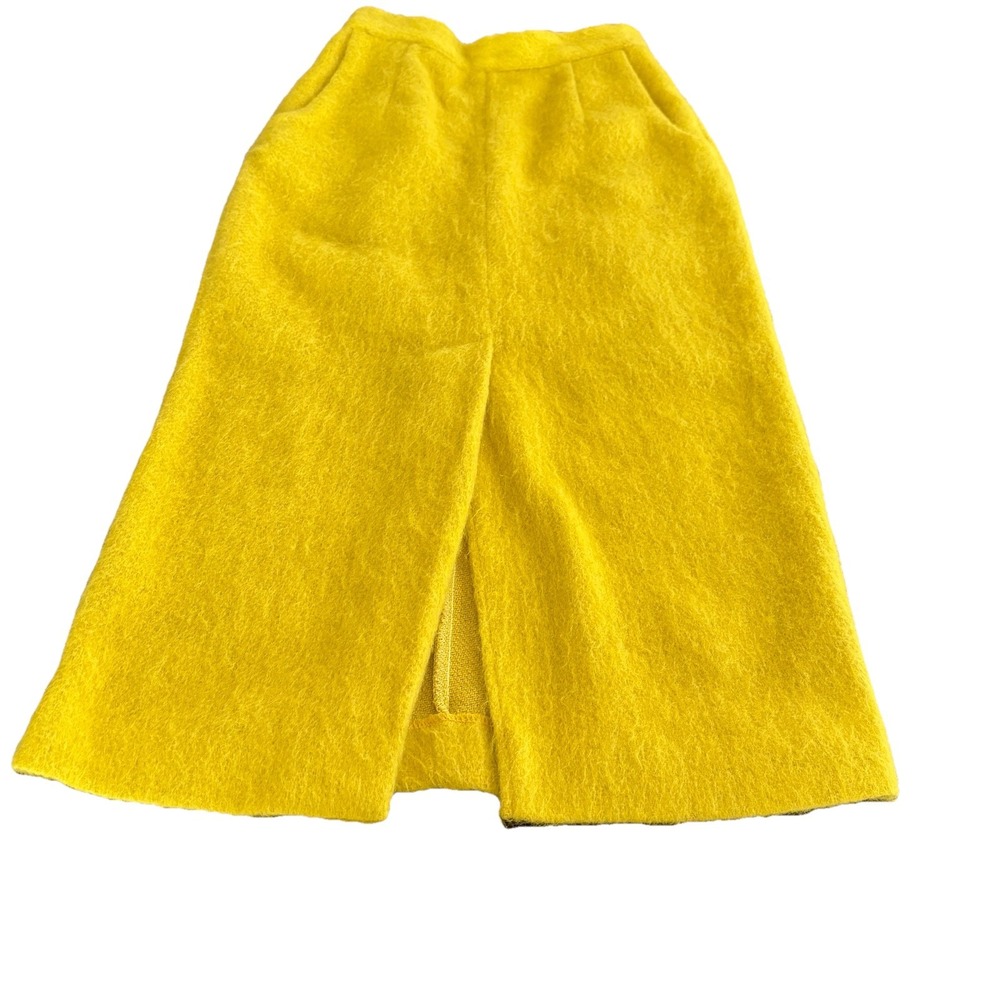 Korean Style Yellow Fuzzy Mohair Skirt Size XS‎ Midi Pencil Skirt Pocket